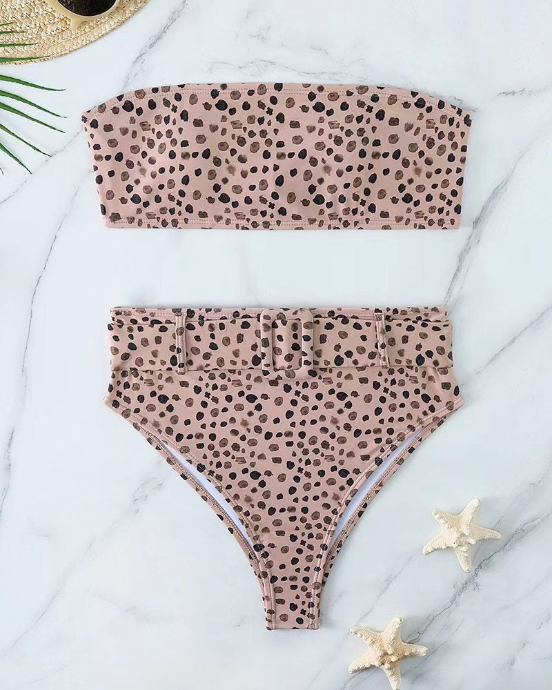 Damen Bandeau-Bikini-Set mit hoch taillierter Hose und trendigem Gürteldetail R&B