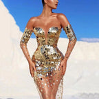 Damen Glitzerndes Abendkleid mit transparenten Ärmeln R&B