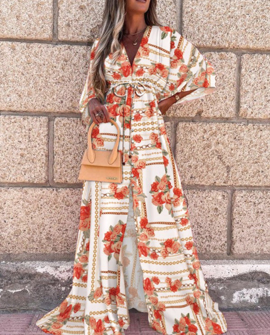 R&B | Kurzarm Schwingendes Langkleid