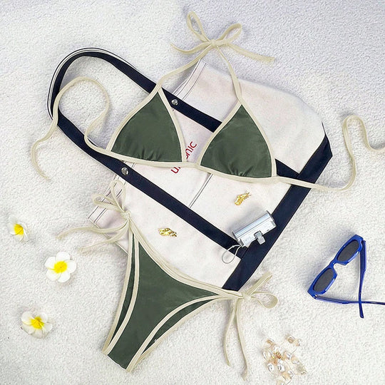 Damen Triangel-Bikini mit kontrastierenden Trägern R&B