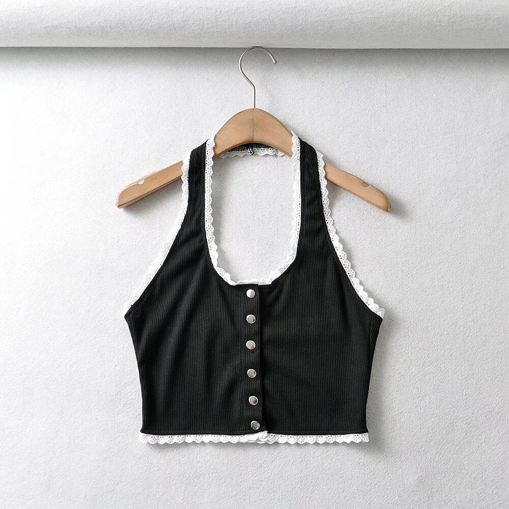 Damen Cropped Top mit Spitzendetails R&B