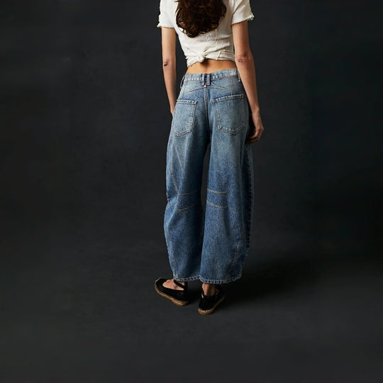 Damen Weite High-Waist Jeans im Vintage-Look mit ausgefallenem Waschverfahren R&B