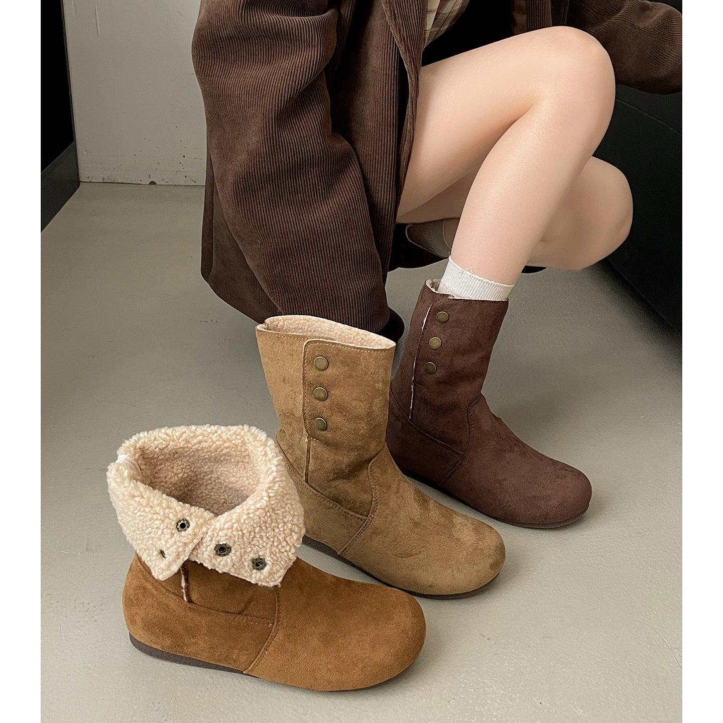 Damen Komfortable Winterboots mit kuscheligem Futter und eleganter Knopfverzierung R&B
