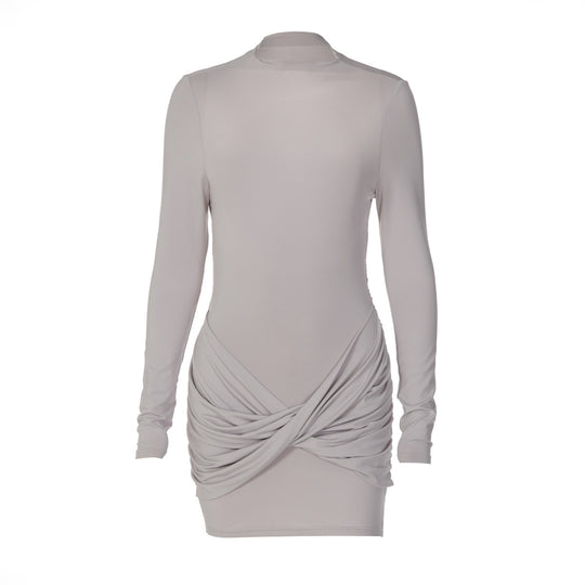 Damen figurbetontes Minikleid mit Rundhalsausschnitt und Raffung R&B