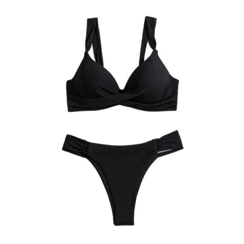Damen Triangel-Bikini-Set mit elegantem Wickeldetail und stützenden Trägern R&B