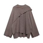 Damen nan zweilagiger Strickponcho mit asymmetrischem Saum und dekorativem Knopfkragen R&B