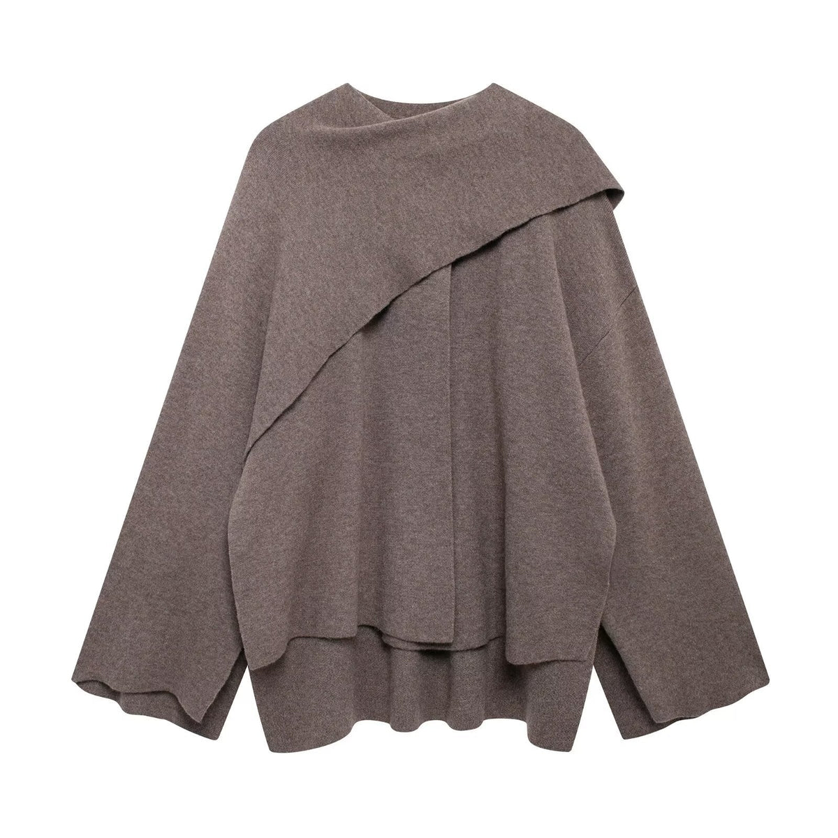 Damen nan zweilagiger Strickponcho mit asymmetrischem Saum und dekorativem Knopfkragen R&B