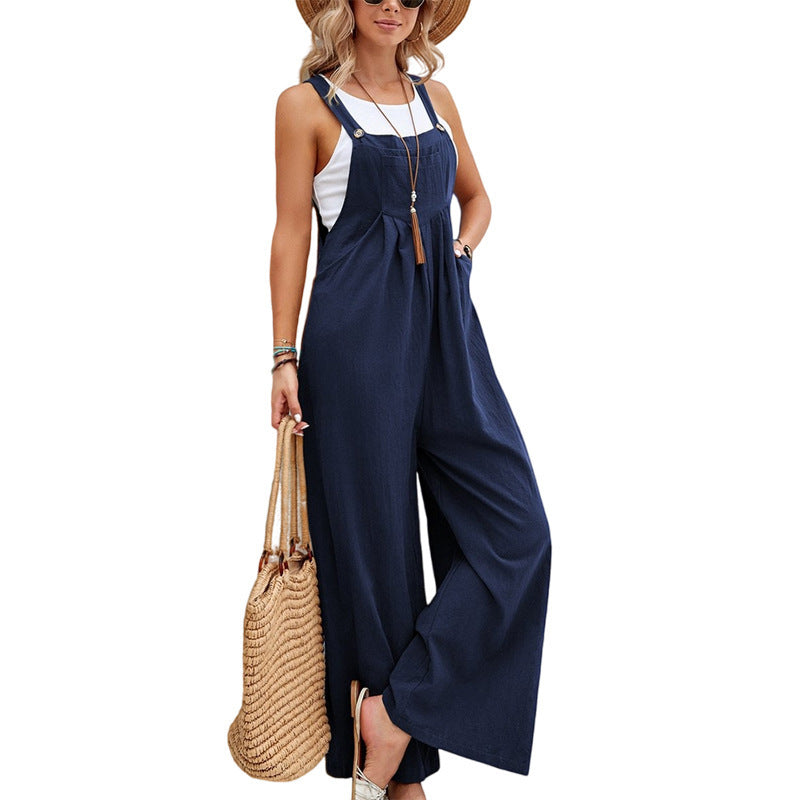 Damen Lässiger Jumpsuit mit weitem Bein und verstellbaren Trägern R&B