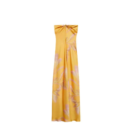 Damen Maxi-Kleid mit eleganter Drapierung und floralem Muster R&B