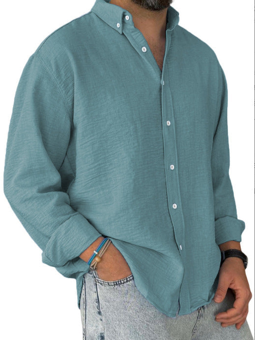 Herren nan leichtes Baumwoll-Leinen-Hemd mit Button-Down-Kragen und entspannter Relaxed-Fit R&B