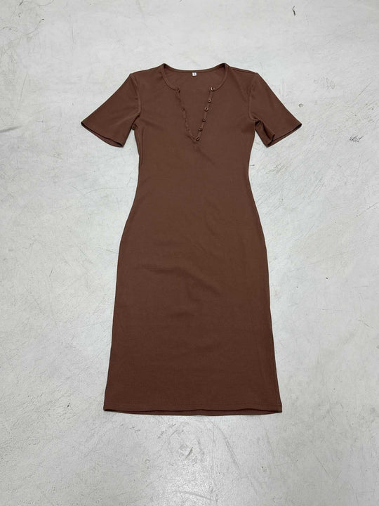 Damen Midi-Kleid mit modernem Knopfleisten-Design und figurschmeichelndem Schnitt R&B