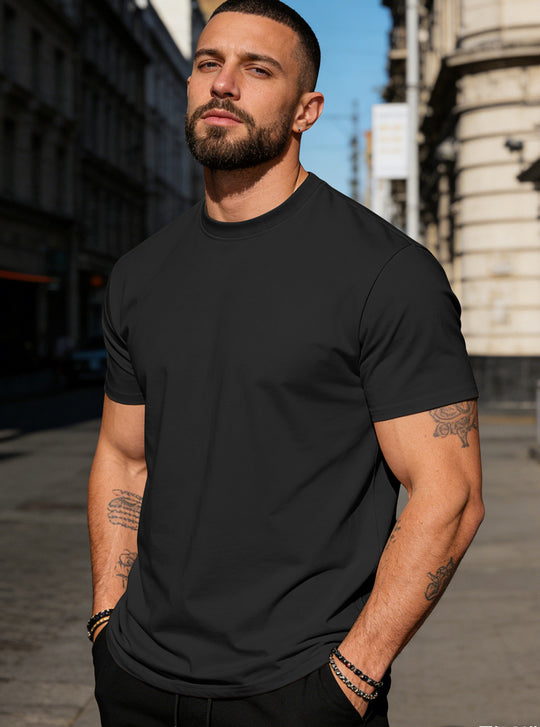 Herren nan körperbetontes hochwertiges Baumwollshirt mit Rundhalsausschnitt R&B