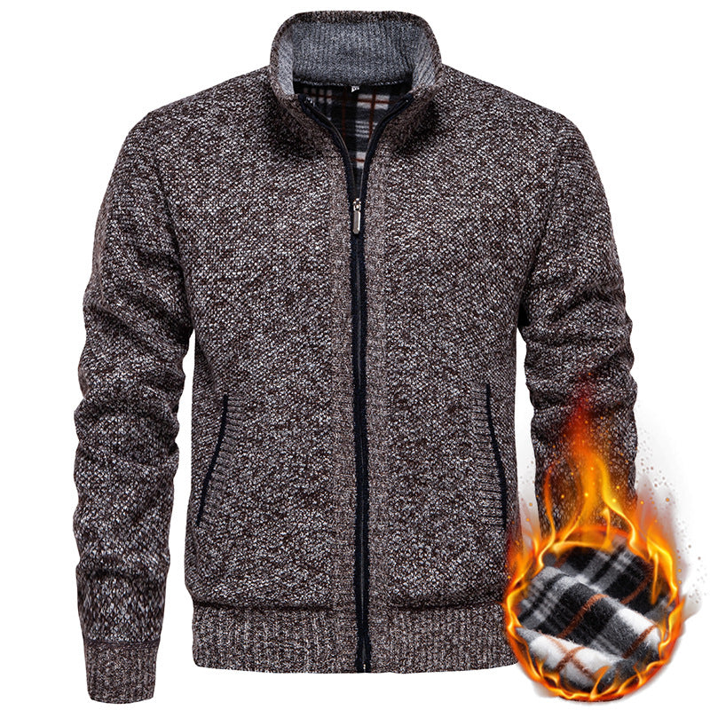 Herren stylischer Strickjacke mit hohem Kragen und praktischen Taschen R&B