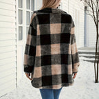 Damen Teddyjacke mit kariertem Muster und weichem Fell