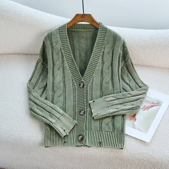 Damen Gemusterter Strickcardigan mit Zopfmuster und Knopfdetails R&B