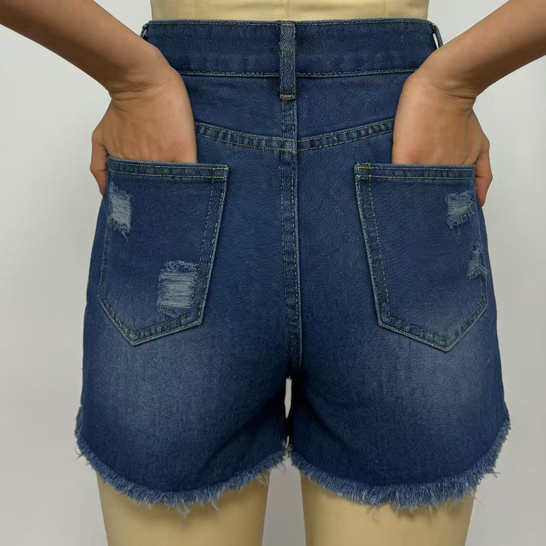 Damen Designer Denim-Shorts mit Fransen und ausgefranstem Saum R&B