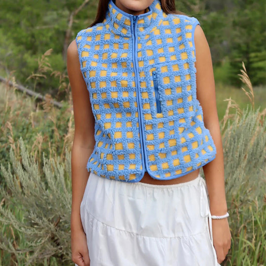 Damen Wendemantel aus kuscheligem Sherpa-Material mit stylishen Karomuster R&B