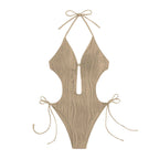 Damen Einteiler Badeanzug mit modischem Cut-Out und elastischem Wickeldetail R&B