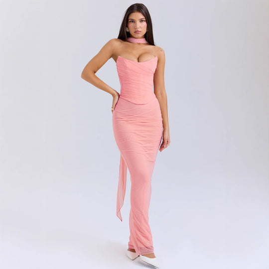 Damen figurbetontes Abendkleid mit schulterfreiem Design und raffinierten Drapierungen R&B