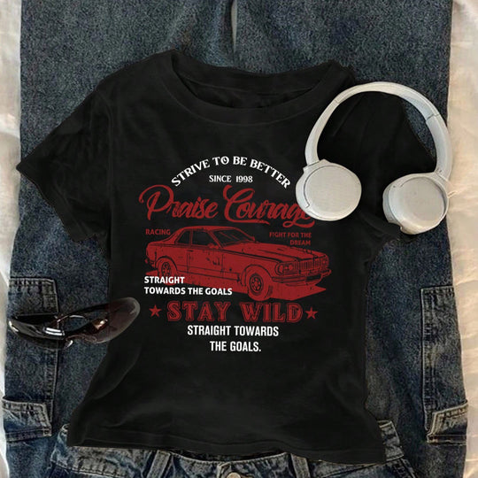 Damen T-Shirt mit kreativem Druck und lässigem Schnitt R&B