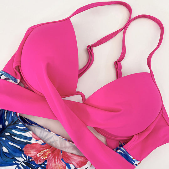 Damen High-Waist Badeanzug mit verführerischem Schnitt und tropischem Floral-Muster R&B