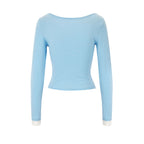 Damen figurbetontes Longsleeve mit elegantem Raffungseffekt und tiefem Ausschnitt EB