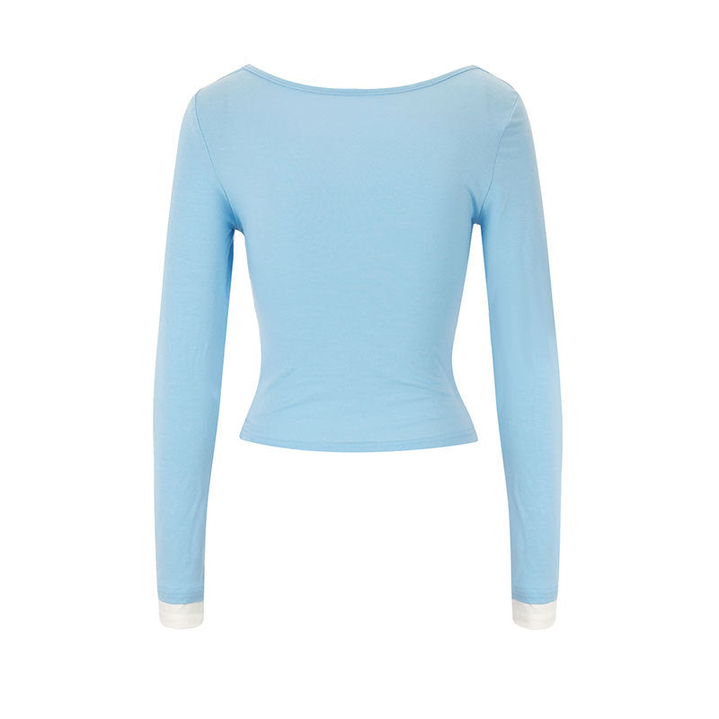 Damen figurbetontes Longsleeve mit elegantem Raffungseffekt und tiefem Ausschnitt EB