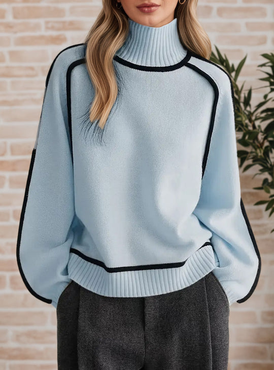 Damen Pullover mit hohem Kragen und Volumenärmeln R&B
