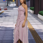 Damen Elegantes Wickelkleid mit plissierten Rüschen und asymmetrischem Saum R&B