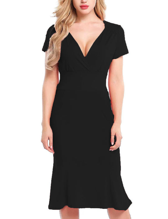 Damen Elegantes Wickelkleid mit tiefem V-Ausschnitt und formschmeichelndem Schnitt R&B