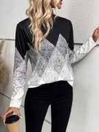 Damen modisches Langarmshirt mit grafischem Muster R&B