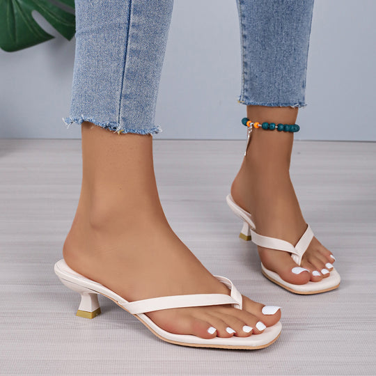 Damen nan elegante Zehensteg-Mules mit niedrigem Blockabsatz und quadratischer Zehenform R&B