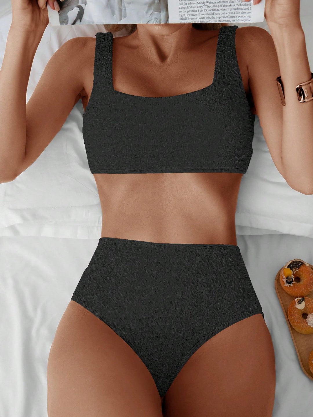 Damen Hochtailliertes Bikini-Set mit strukturiertem Oberteil R&B