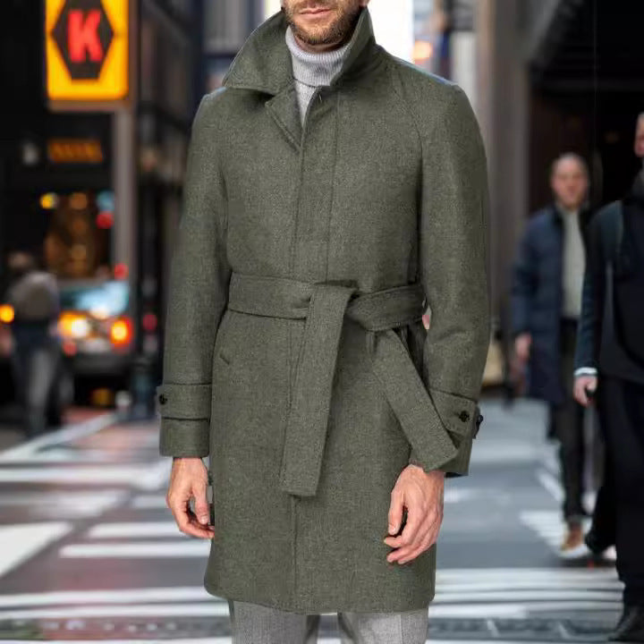 Herren eleganter und taillierter Trenchcoat aus hochwertiger Wolle R&B