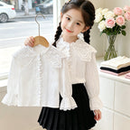 Mädchen elegante Bluse mit Rüschenkragen und Spitzenakzenten R&B