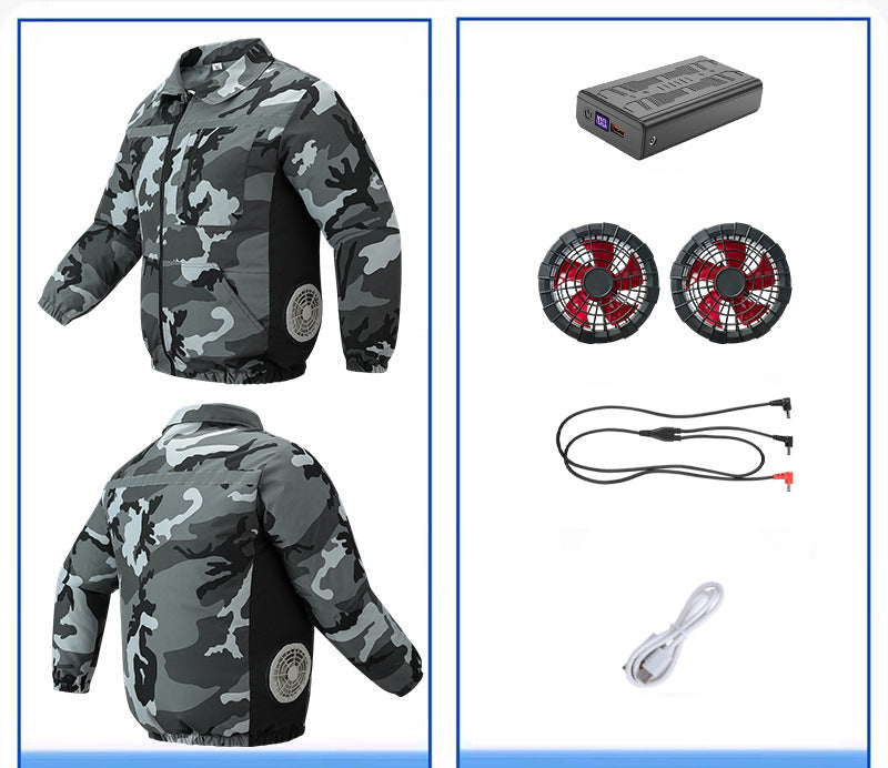 Unisex nan ventilated work cooling jacket with side vent inserts, removable battery compartment and reflective inserts R&B