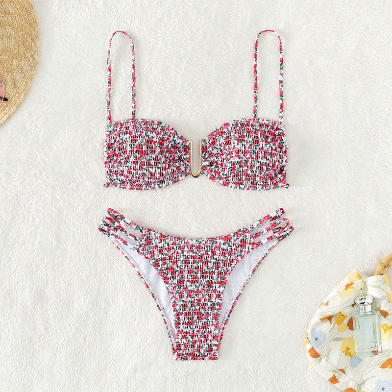 Damen Bandeau-Bikini mit raffiniertem Rüschendesign und modischen Schnürdetails R&B