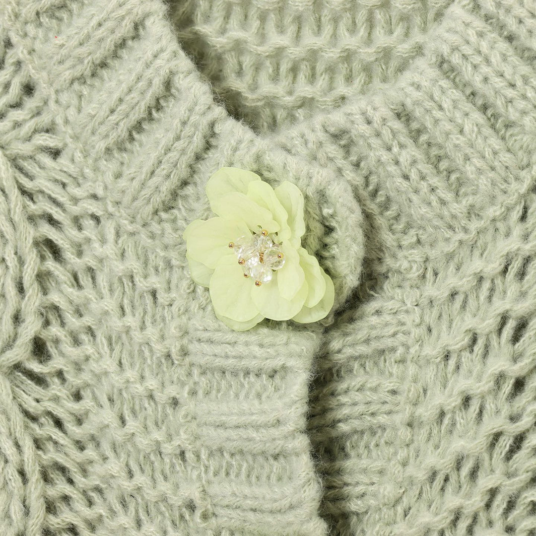 Damen cropped Strickjacke mit floralem Detail R&B