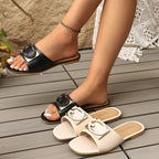 Damen modische Slides mit glänzender Schnallenapplikation R&B