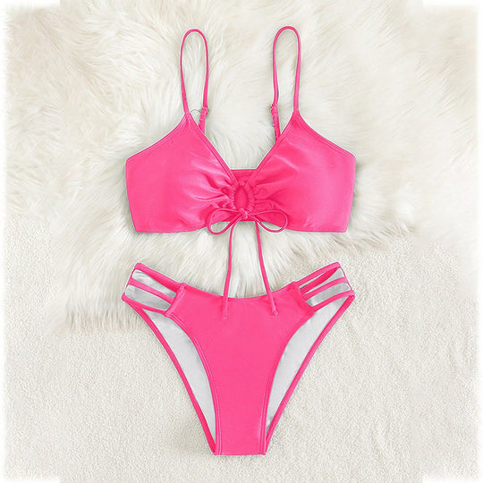 Damen Triangel-Bikini-Set mit Schleifen-Detail und modischen Einschnitten R&B