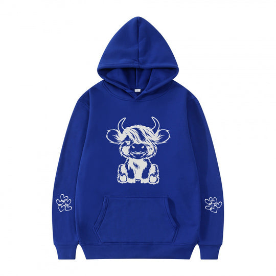 Damen Kapuzensweater mit entzückendem Kuhmotiv und praktischen Kängurutaschen R&B