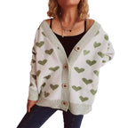 Damen Strickjacke mit herzförmigem Muster und knöpfbarem Design R&B