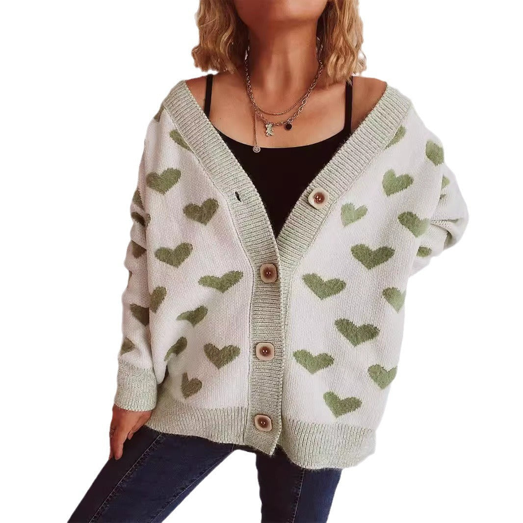 Damen Strickjacke mit herzförmigem Muster und knöpfbarem Design R&B