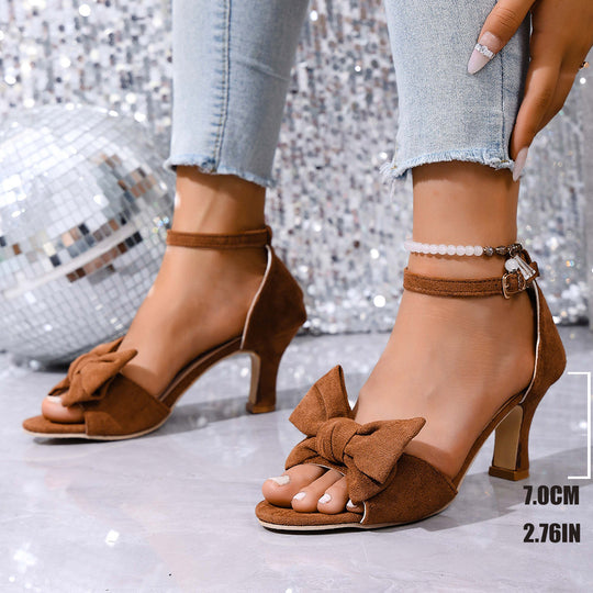 Damen elegante High Heel Sandalen mit modischer Schleifen-Applikation R&B