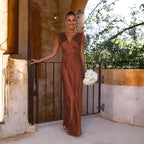Damen Elegantes Langkleid mit V-Ausschnitt und fließendem Schnitt R&B
