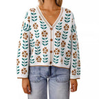 Damen Strickjacke mit floralem Design und Knopfdetails R&B