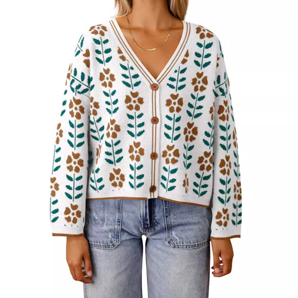Damen Strickjacke mit floralem Design und Knopfdetails R&B