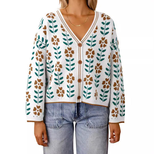 Damen Strickjacke mit floralem Design und Knopfdetails R&B