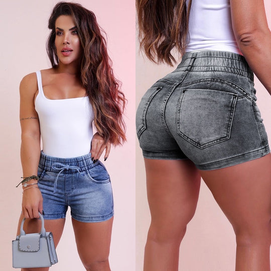 Damen Jeansshorts mit elastischem Bund und Kordelzug R&B
