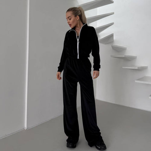 Damen sportlicher Fleece-Jogginganzug mit gestochenem Reißverschluss und weichem Innenfutter R&B